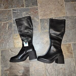 Black Leather Knee-High Boots